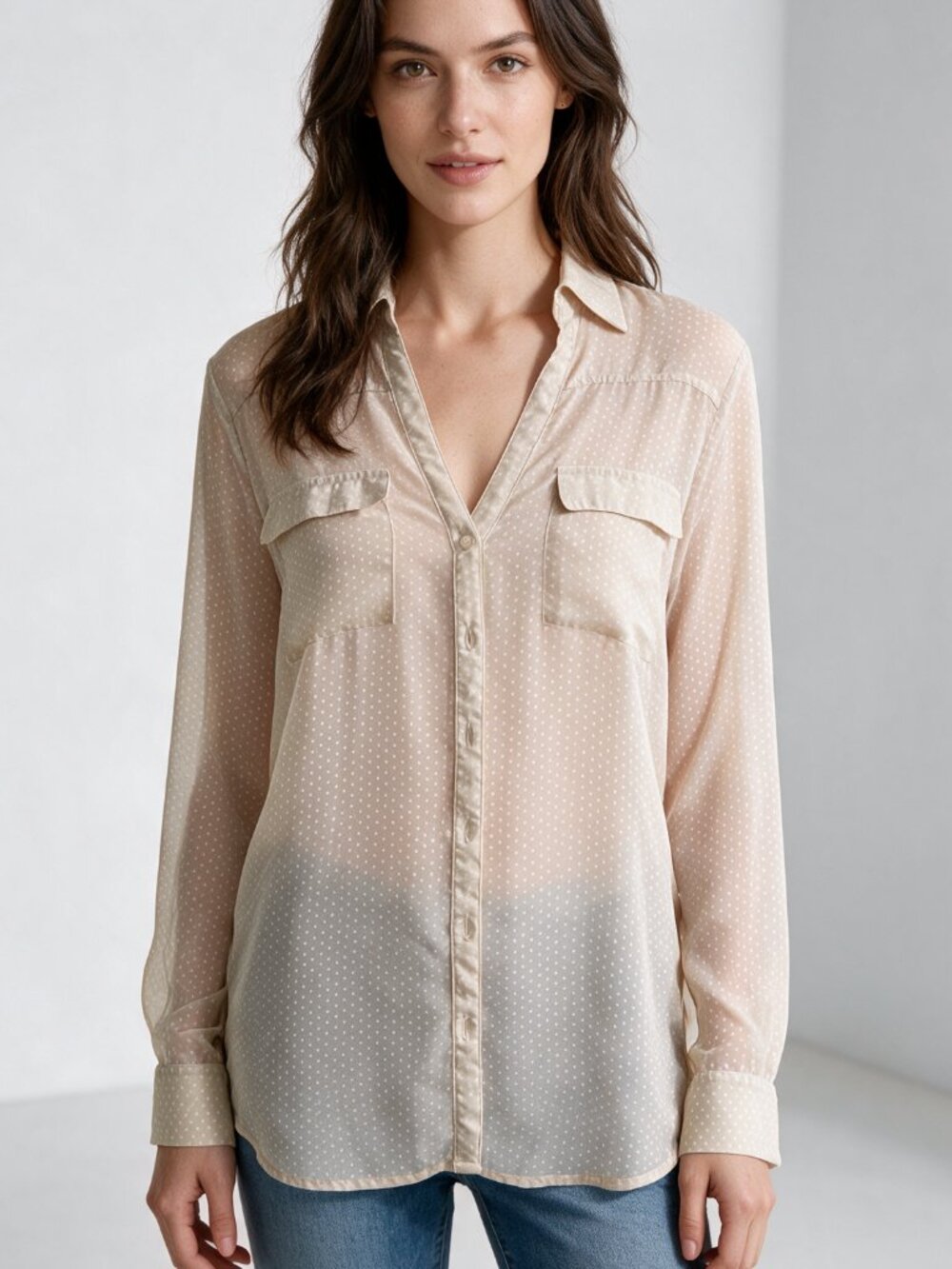 Sheer Tan Shirt with Polka Dots